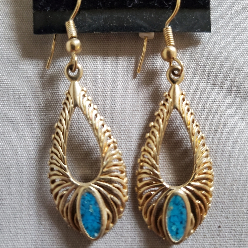 Genuine turquoise filigree earrings MADE IN USA